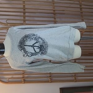 Royal Apparel vintage grey fleece pullover peace sign floral made in USA sz L